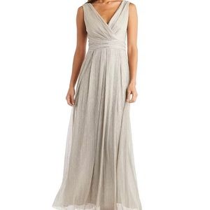 Pleated Metallic V-Neck Sleeveless Gown